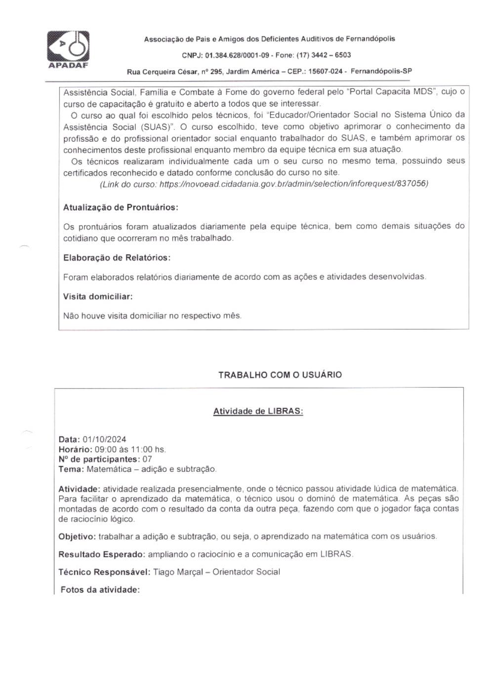 Página 3 de Prestação de Contas Mensal — Habilitação e Reabilitação — 10ª Parcela — Novembro/2024