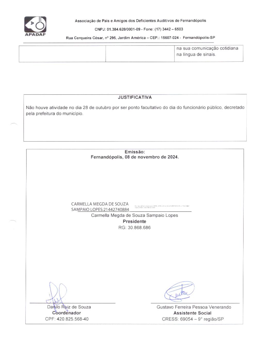 Página 25 de Prestação de Contas Mensal — Habilitação e Reabilitação — 10ª Parcela — Novembro/2024
