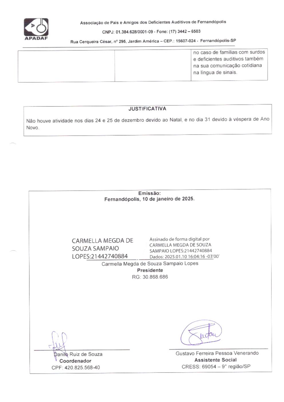 Página 20 de Prestação de Contas Mensal — Habilitação e Reabilitação — 12ª Parcela — Dezembro/2024