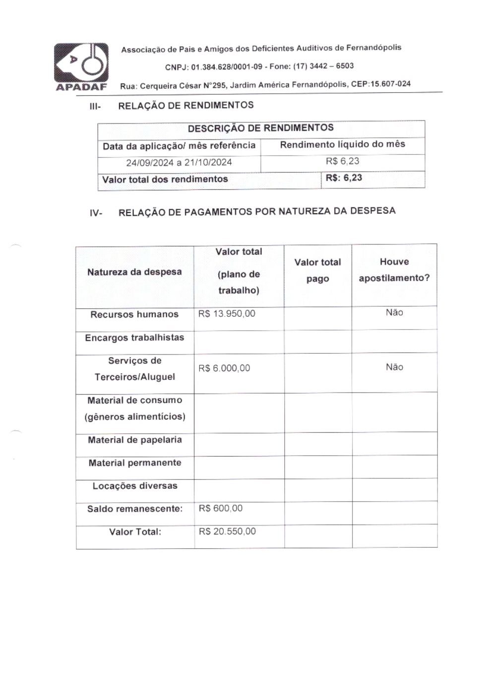 Página 4 de Prestação de Contas Trimestral — 4º Trimestre de 2024 (Outubro a Dezembro)