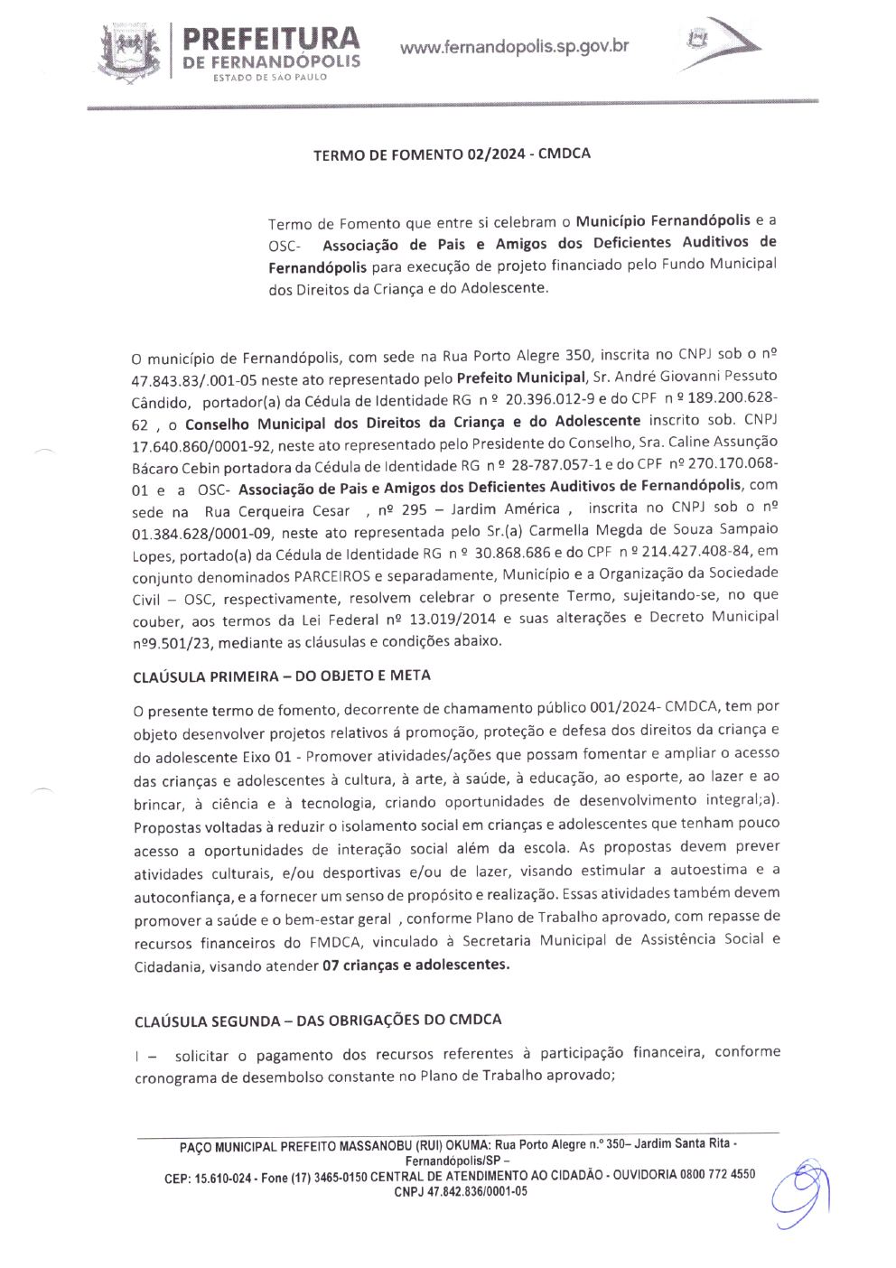Página 1 de Termo de Fomento nº 02/2024 — CMDCA — 2024