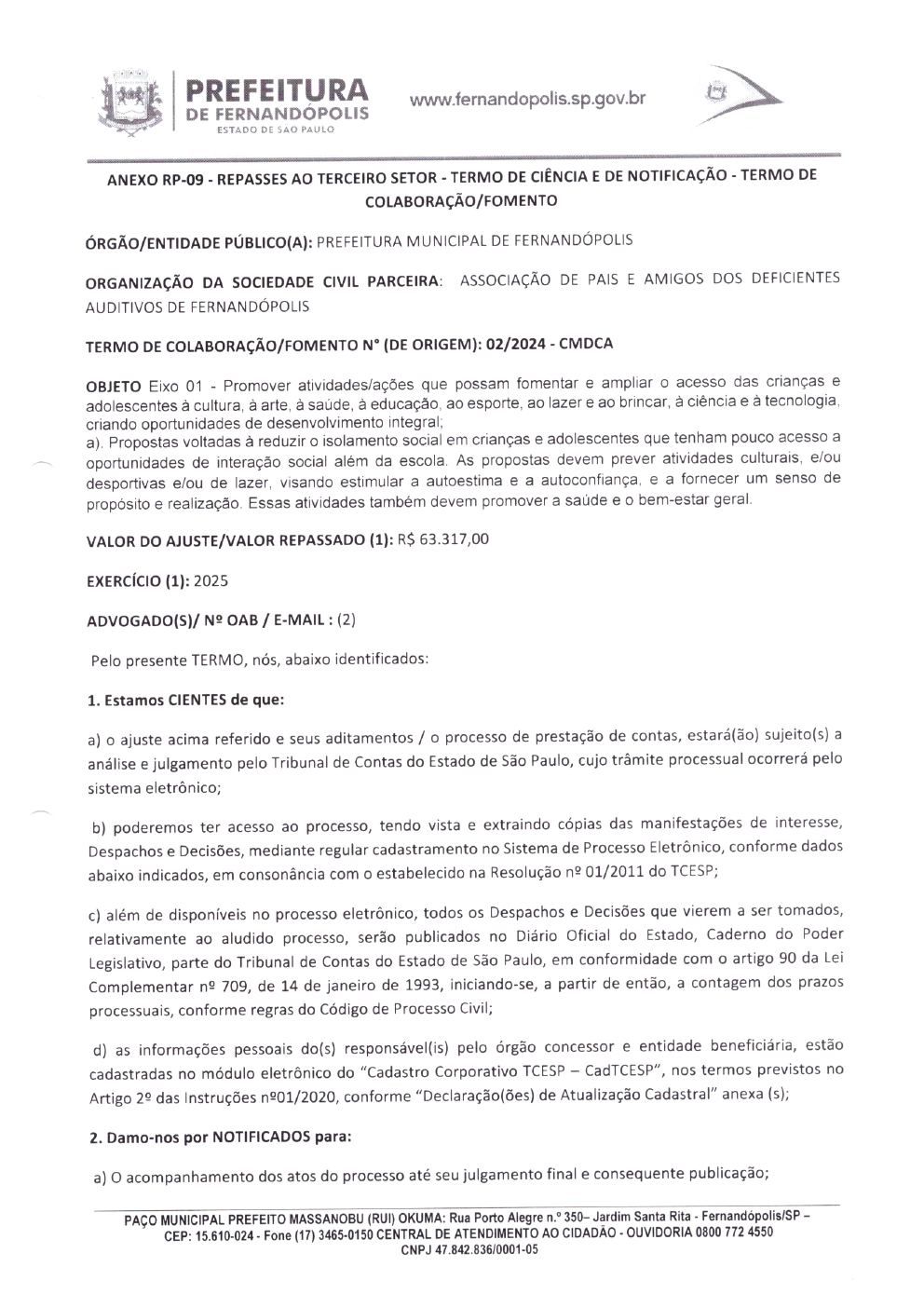 Página 9 de Termo de Fomento nº 02/2024 — CMDCA — 2024