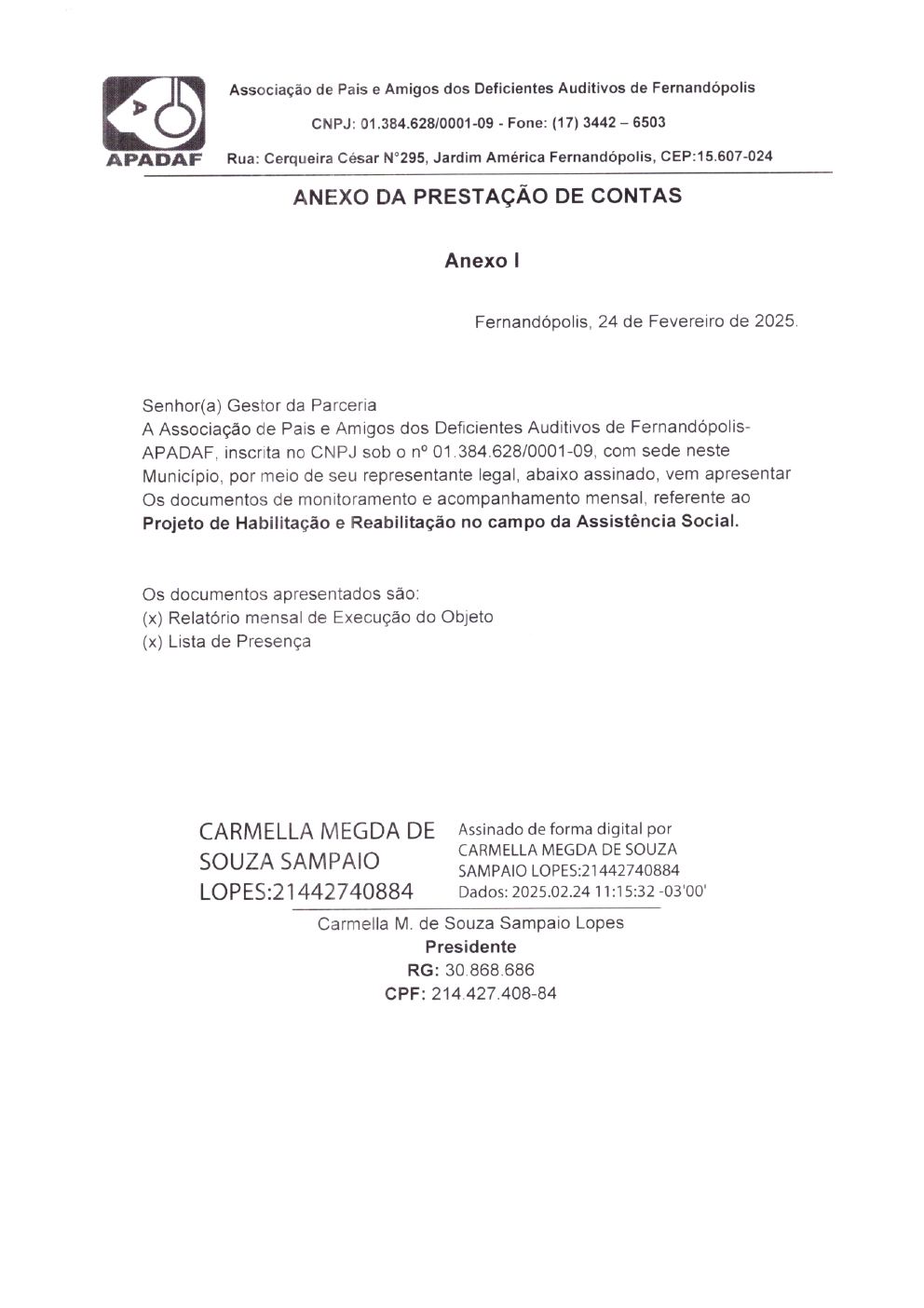 Página 1 de Prestação de Contas Mensal — Habilitação e Reabilitação — Janeiro/2025