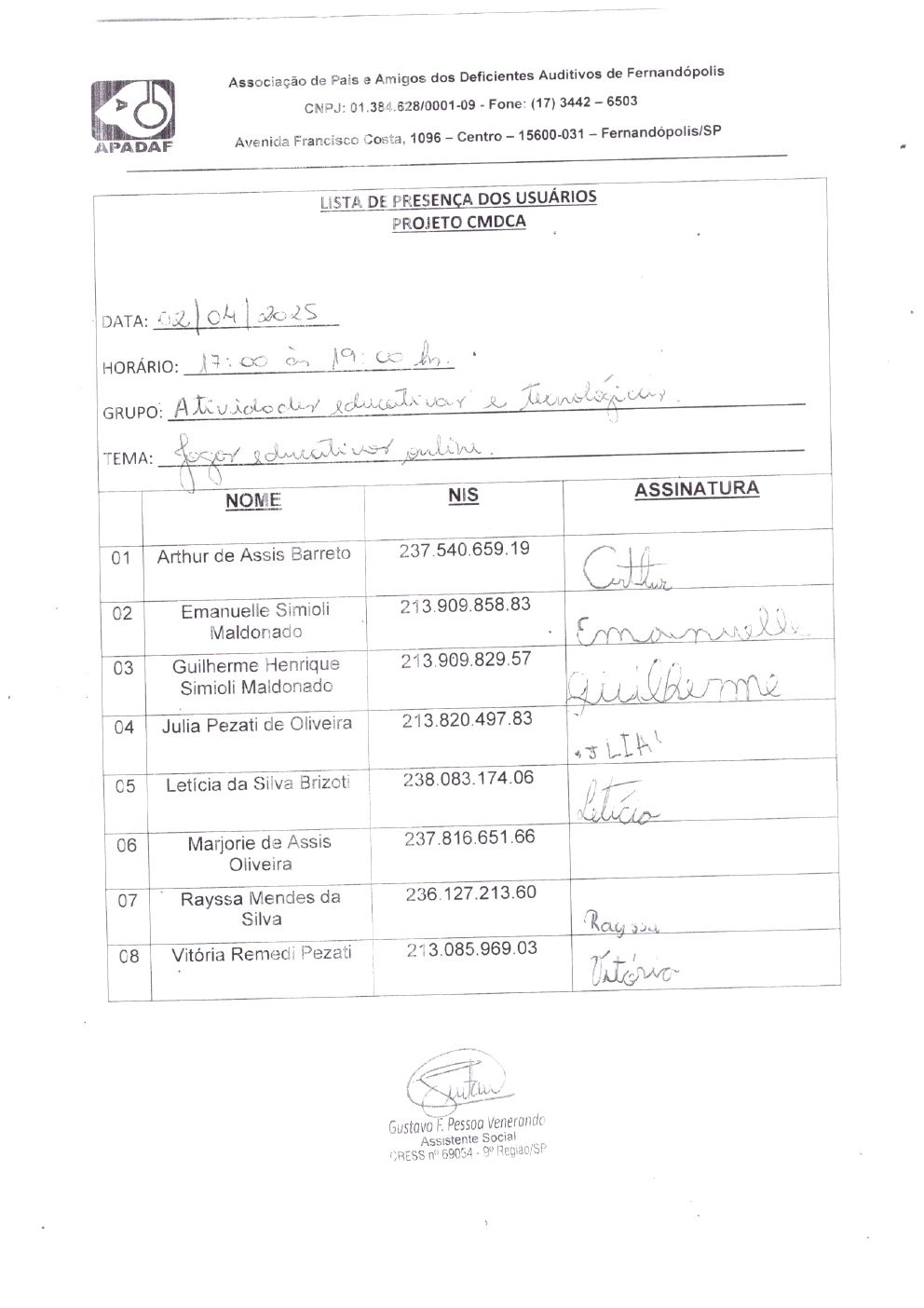 Página 14 de Prestação de Contas Mensal — CMDCA — Abril/2025