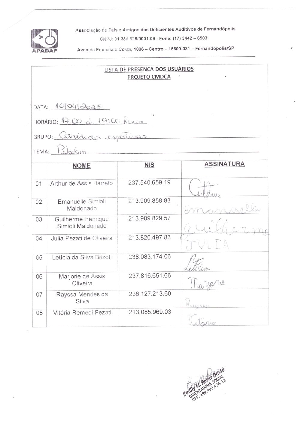 Página 18 de Prestação de Contas Mensal — CMDCA — Abril/2025