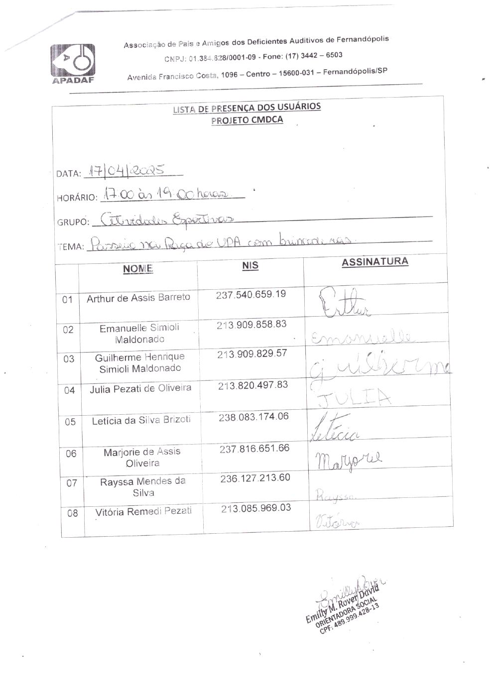 Página 21 de Prestação de Contas Mensal — CMDCA — Abril/2025