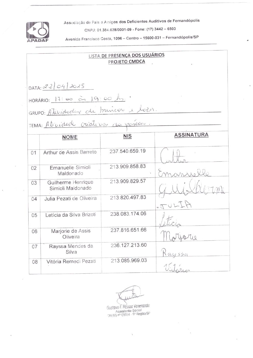 Página 22 de Prestação de Contas Mensal — CMDCA — Abril/2025