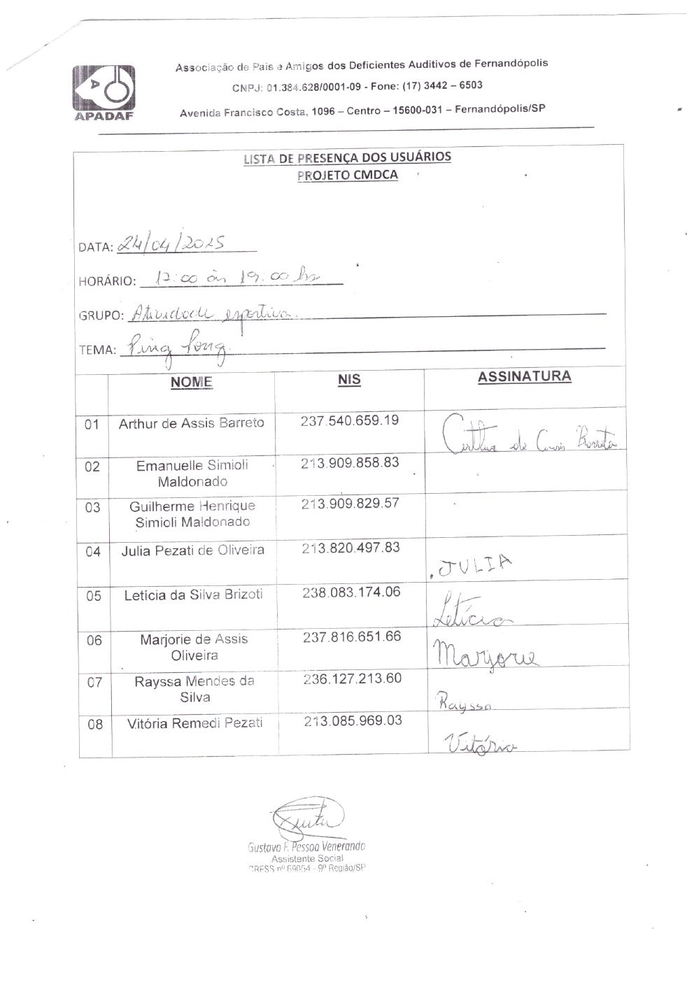 Página 24 de Prestação de Contas Mensal — CMDCA — Abril/2025