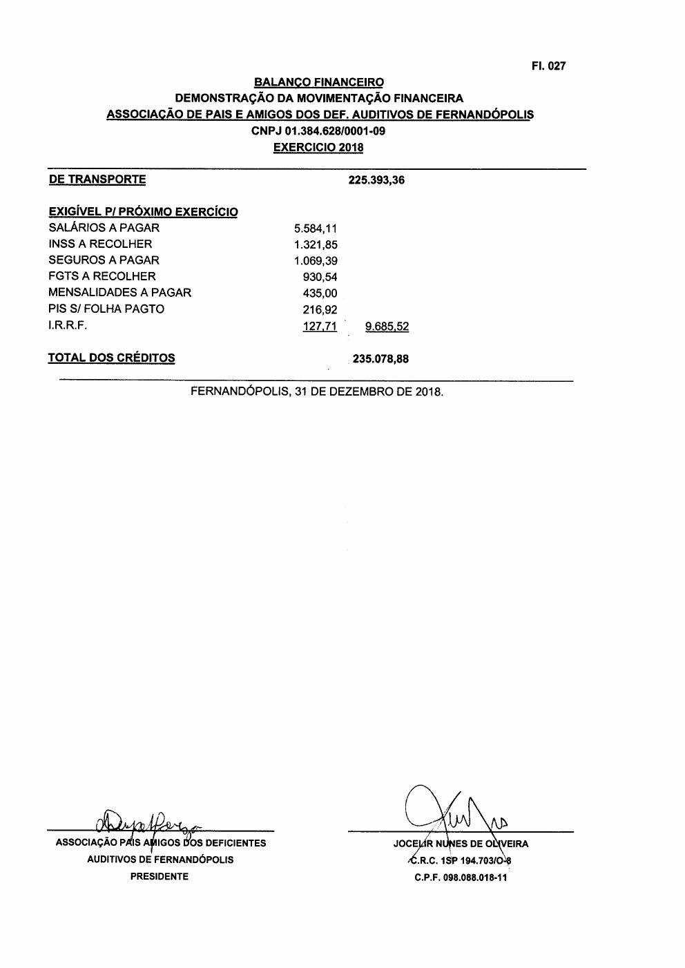 Página 2 de Demonstrações Contábeis — Exercício 2018