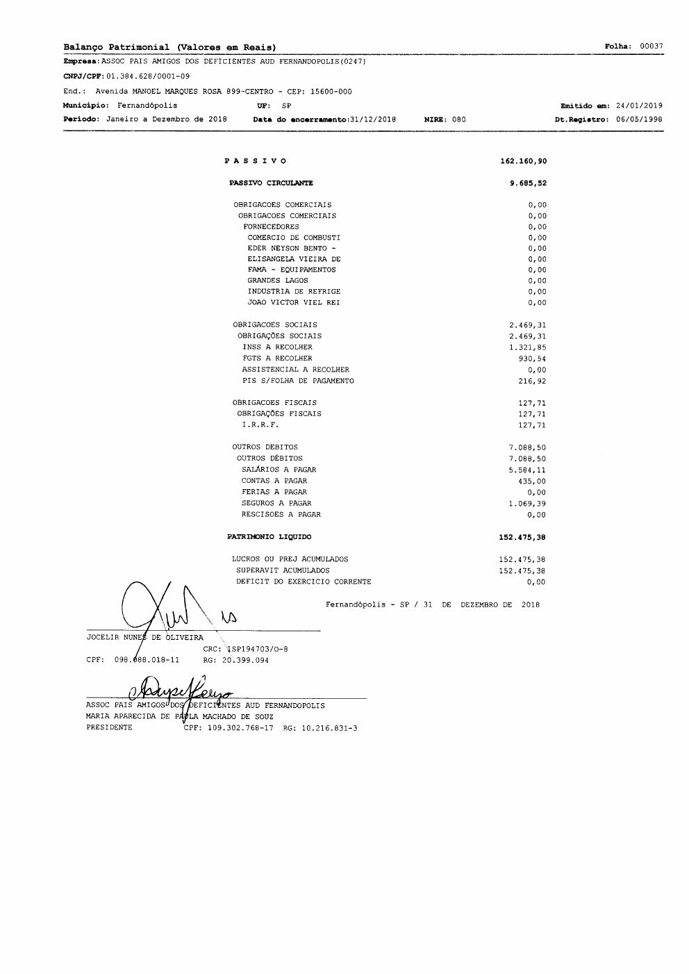 Página 12 de Demonstrações Contábeis — Exercício 2018