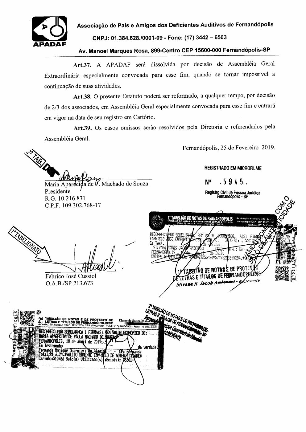 Página 14 de Ata da 225ª Assembleia Geral Extraordinária — Mudança de Sede e Alteração Estatutária — 2019