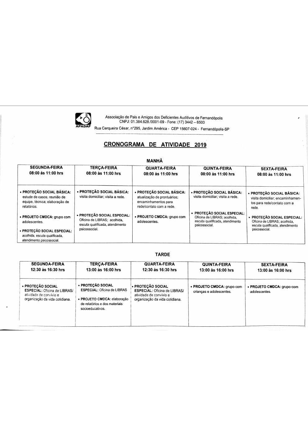Página 1 de Cronograma de Atividades — 2019